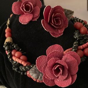 Beautifully handmade fabric necklace & earrings set.